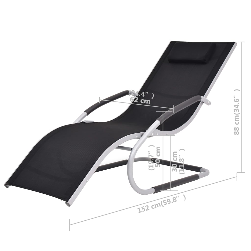 Sun lounger with aluminum and black textilene cushion