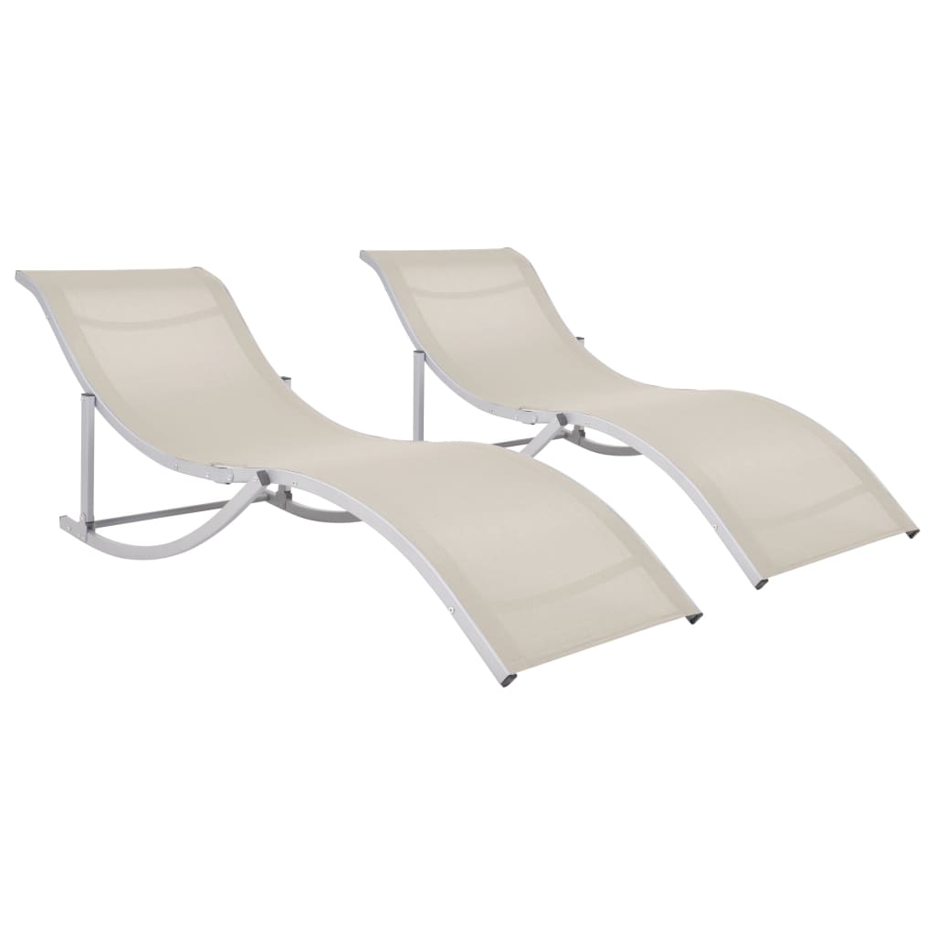 Folding sun loungers 2 pcs textilene cream