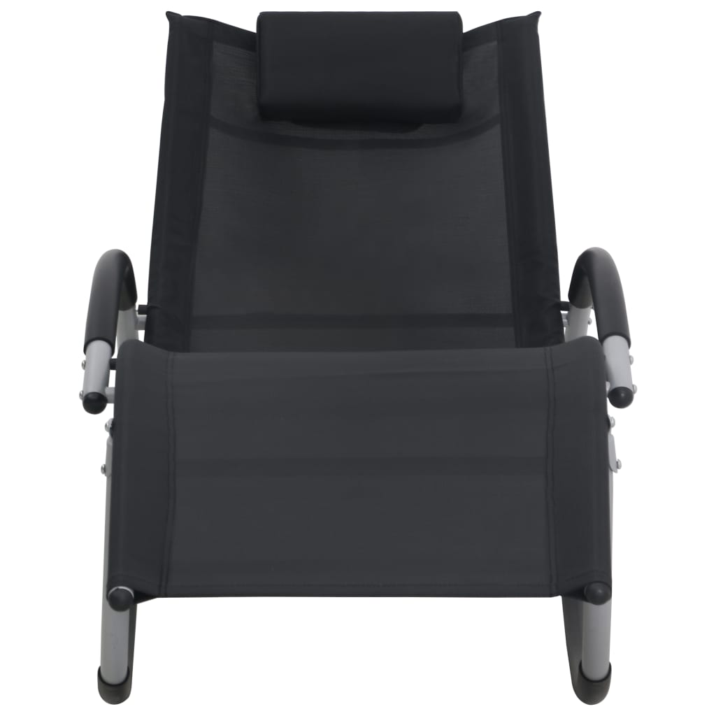 Folding sun lounger with black textilene cushion