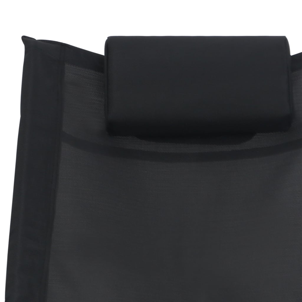 Folding sun lounger with black textilene cushion