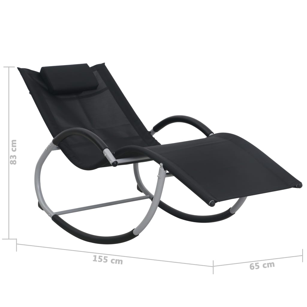 Folding sun lounger with black textilene cushion