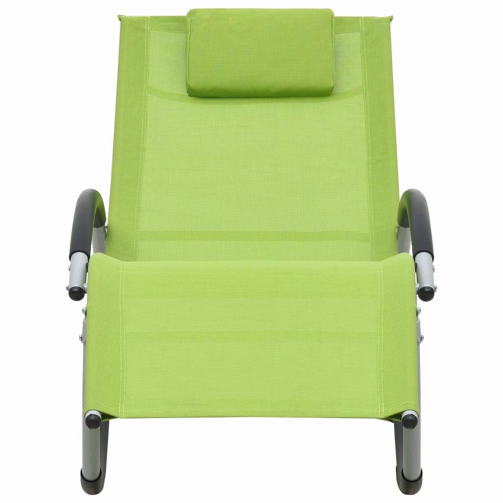 Sun lounger with green textilene cushion