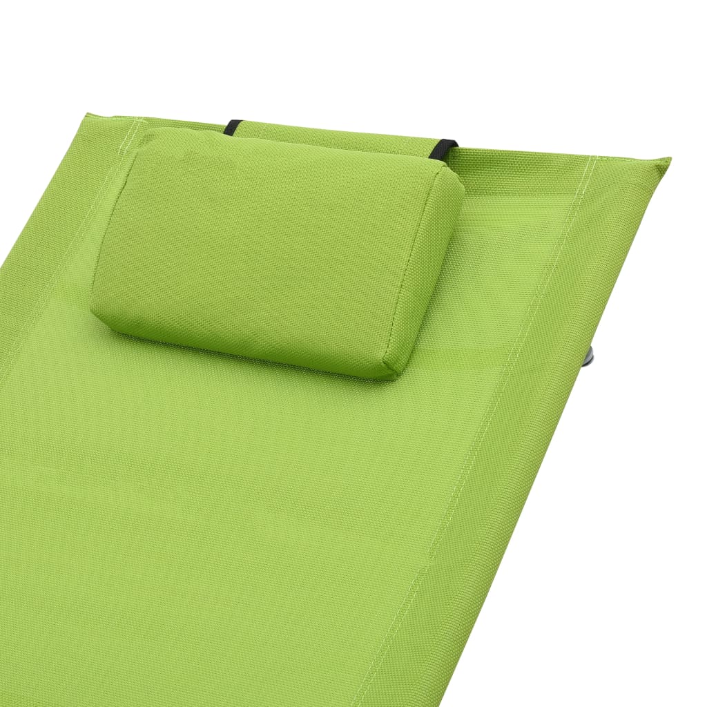 Sun lounger with green textilene cushion