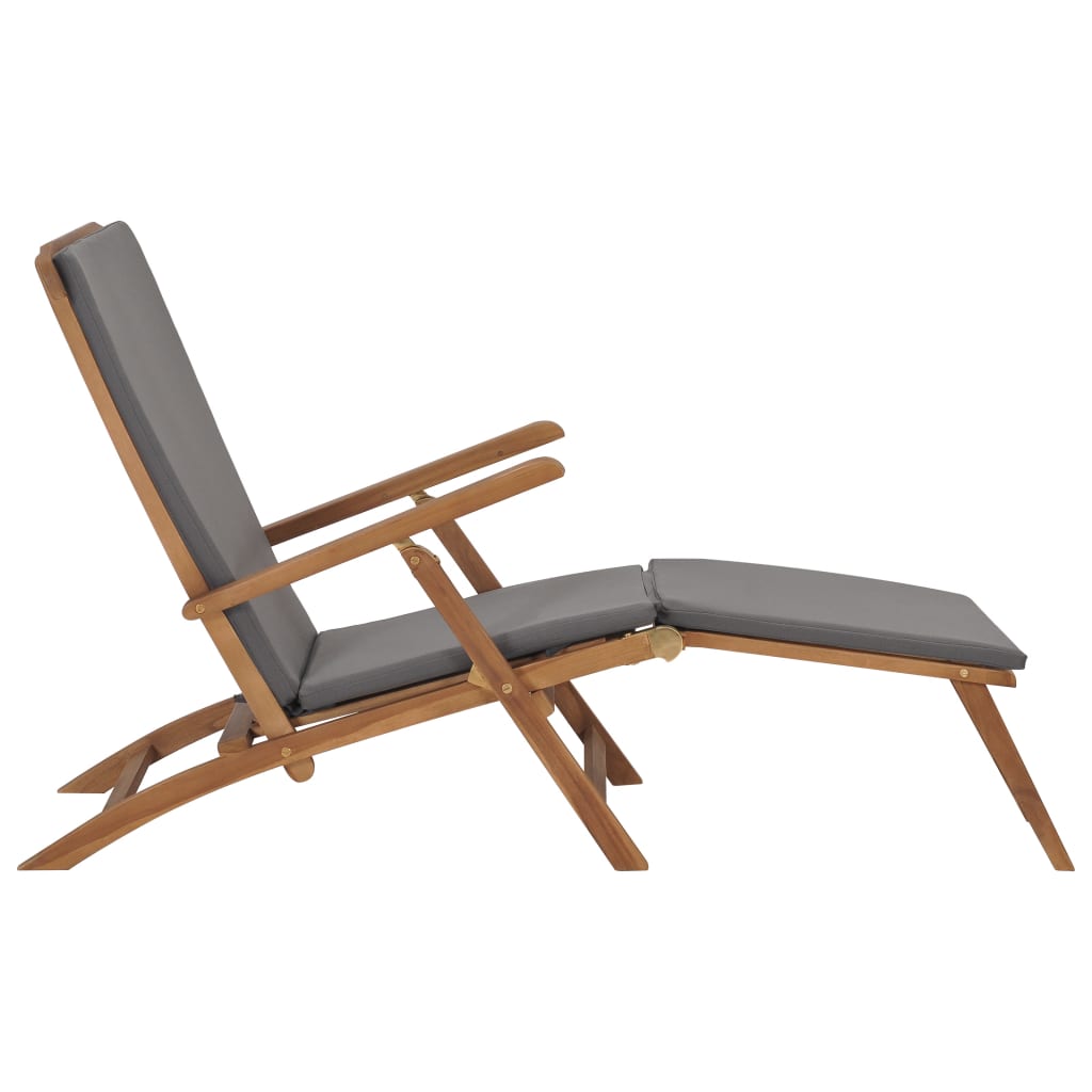Sun lounger with dark grey solid teak cushion
