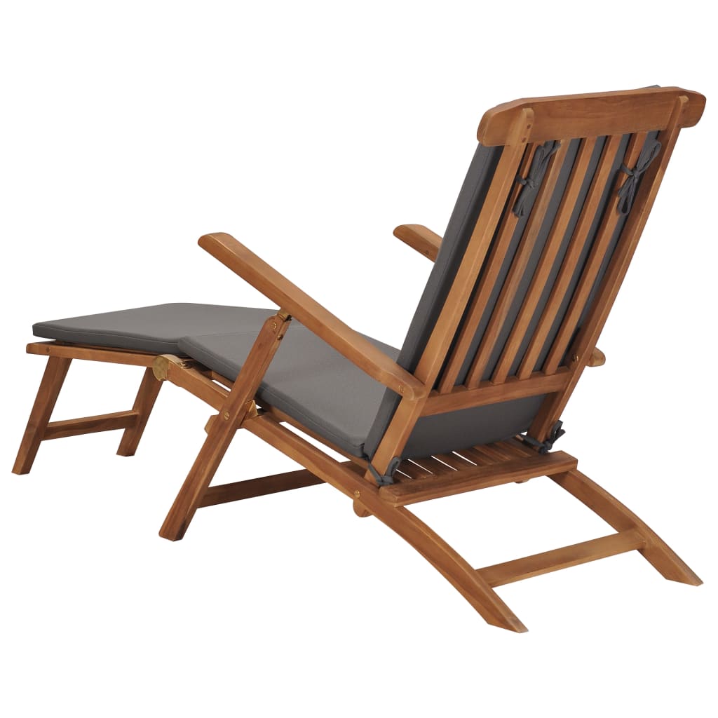 Sun lounger with dark grey solid teak cushion