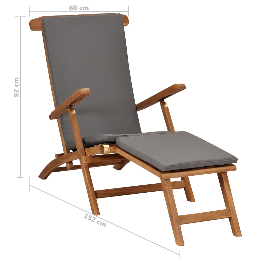 Sun lounger with dark grey solid teak cushion