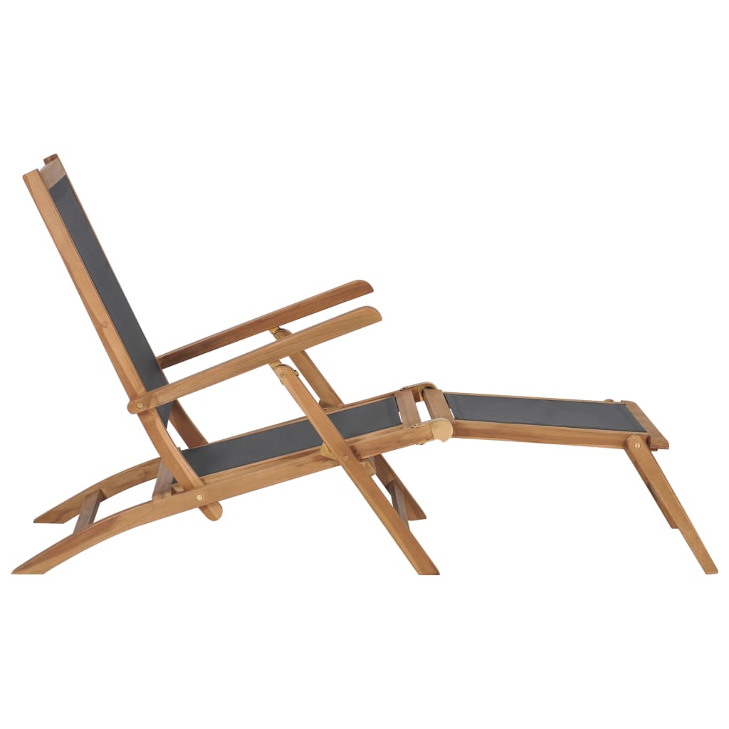 Sun lounger with footrest in solid teak wood, black