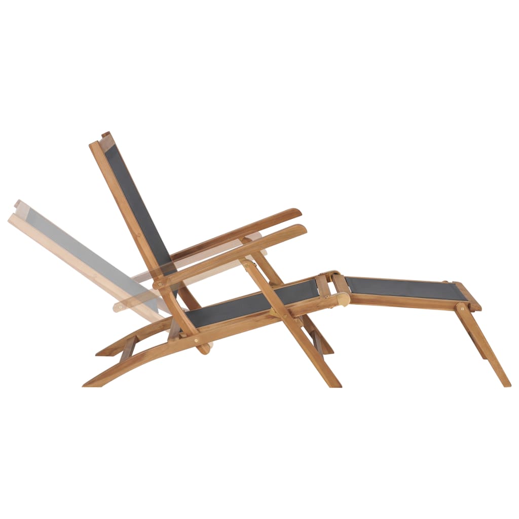 Sun lounger with footrest in solid teak wood, black