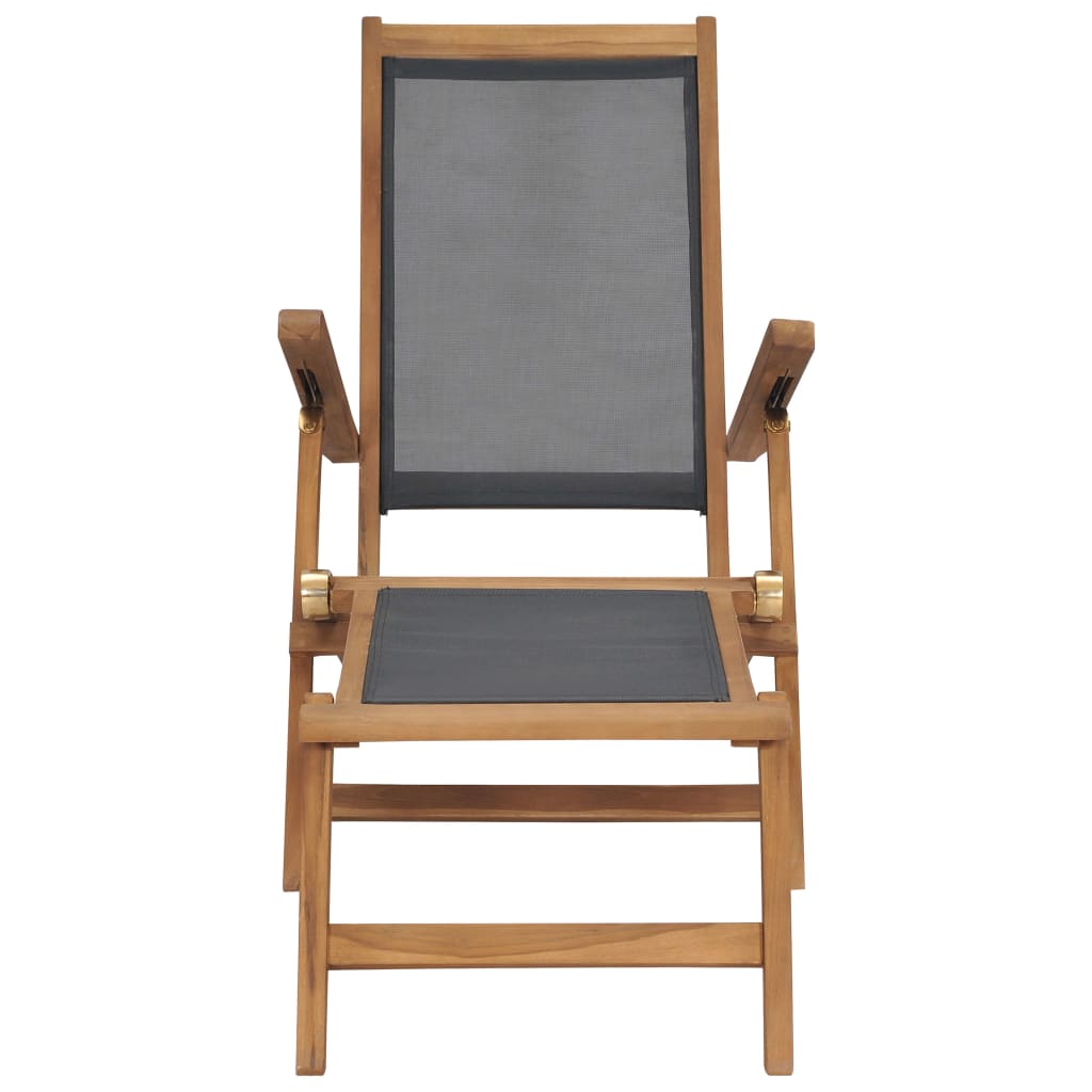 Sun lounger with footrest in solid teak wood, black