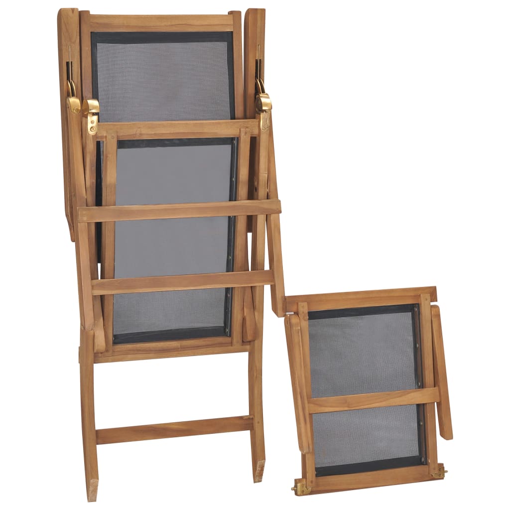 Sun lounger with footrest in solid teak wood, black