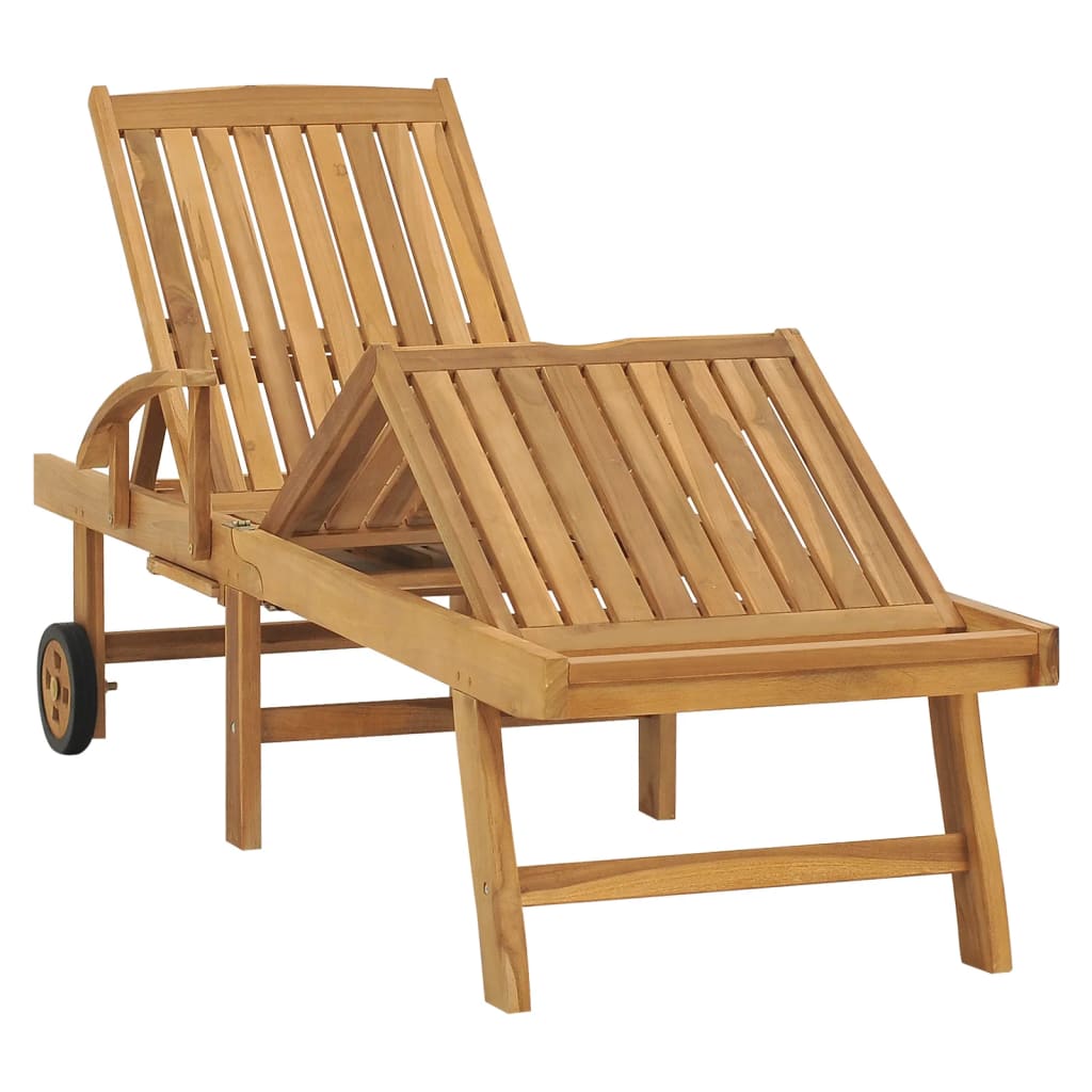 Sun lounger with table in solid teak wood