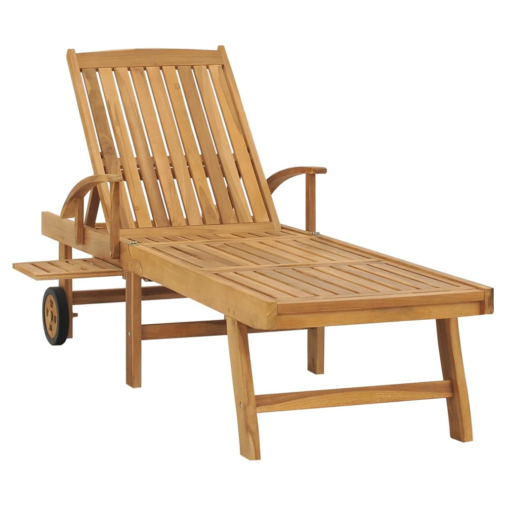 Sun lounger with table in solid teak wood