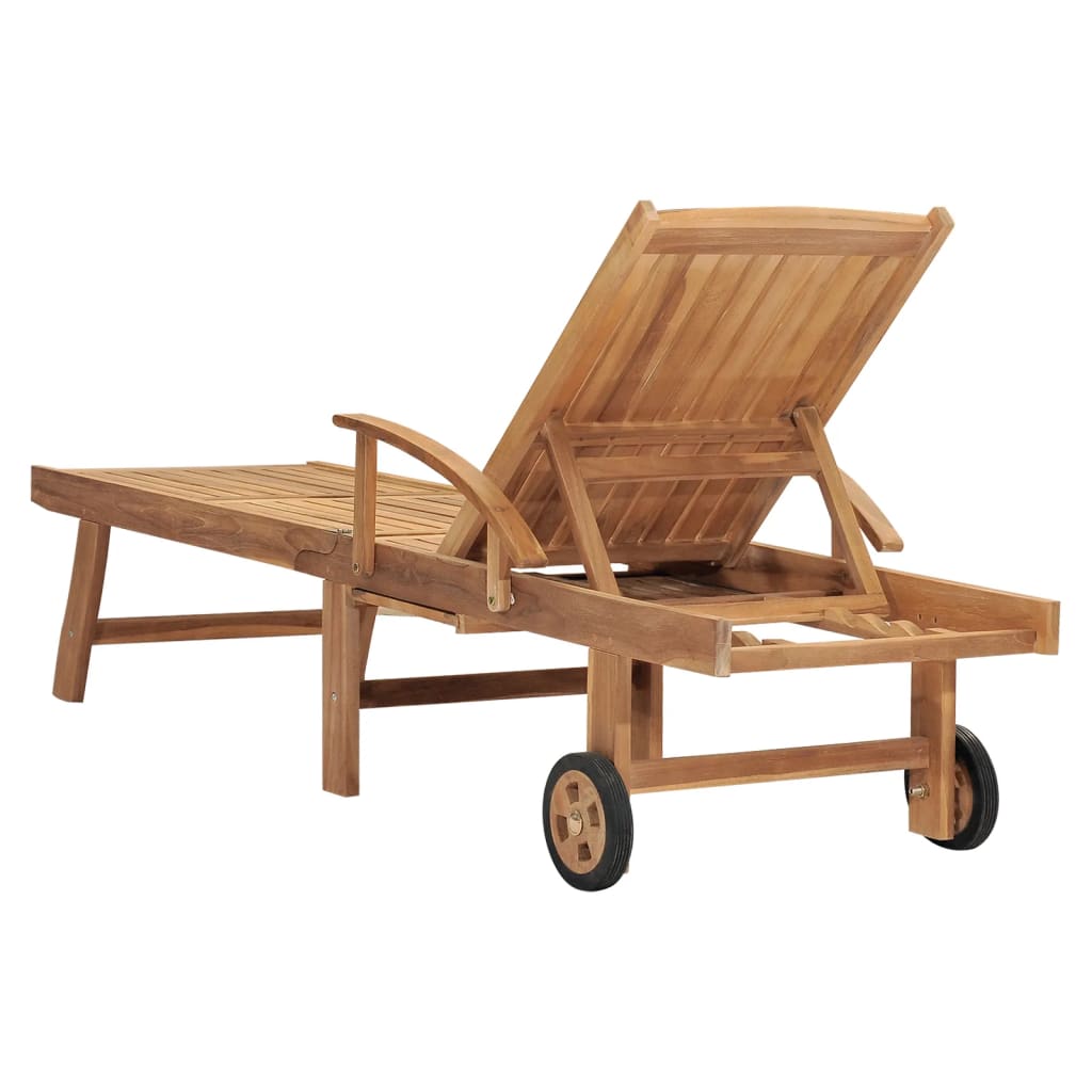 Sun lounger with table in solid teak wood