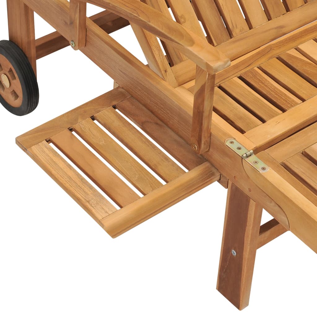 Sun lounger with table in solid teak wood