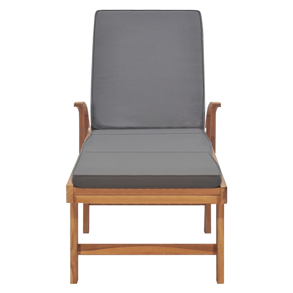 Sun lounger with cushion in solid teak wood, dark grey