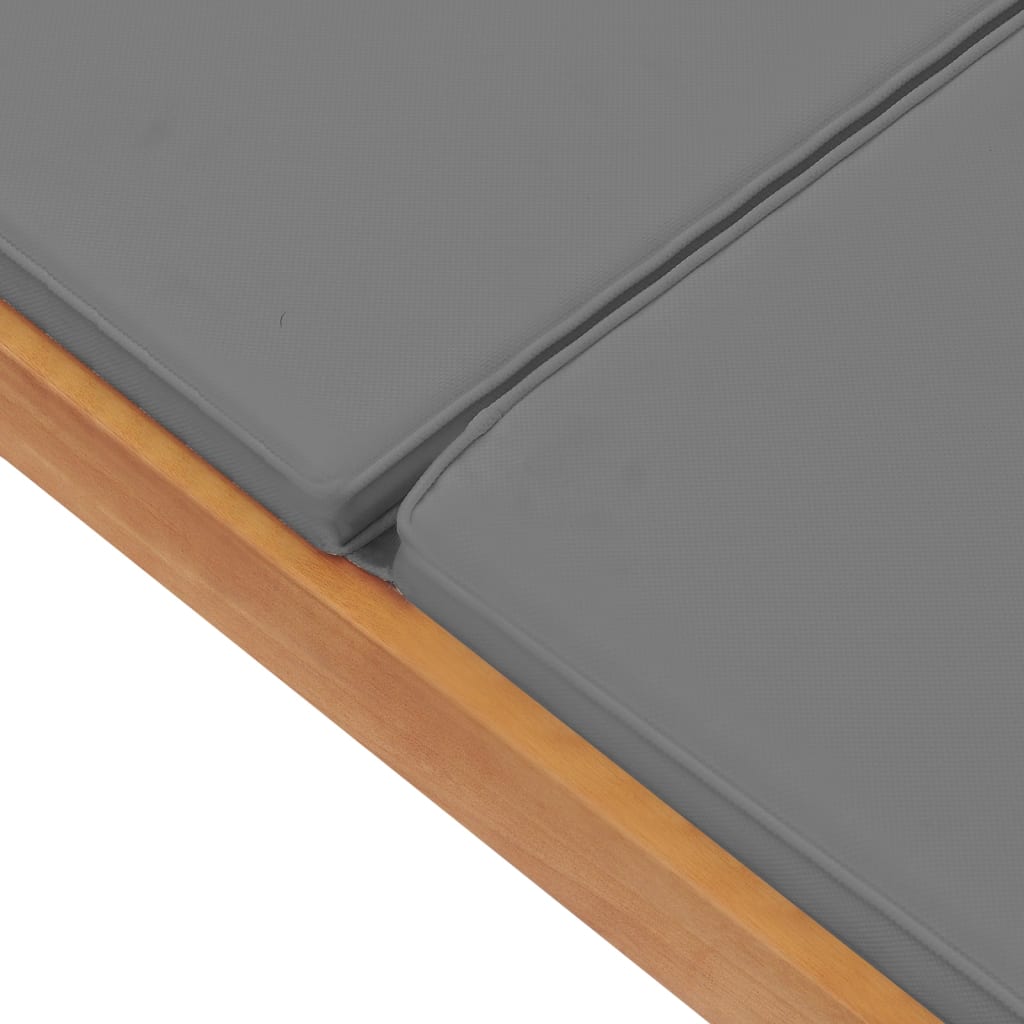 Sun lounger with cushion in solid teak wood, dark grey