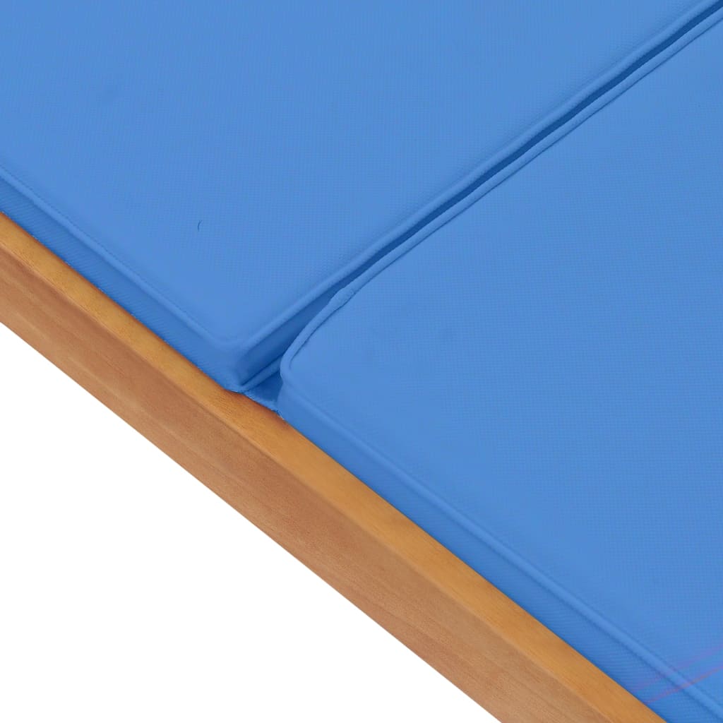 Sun lounger with cushion in solid teak wood in blue