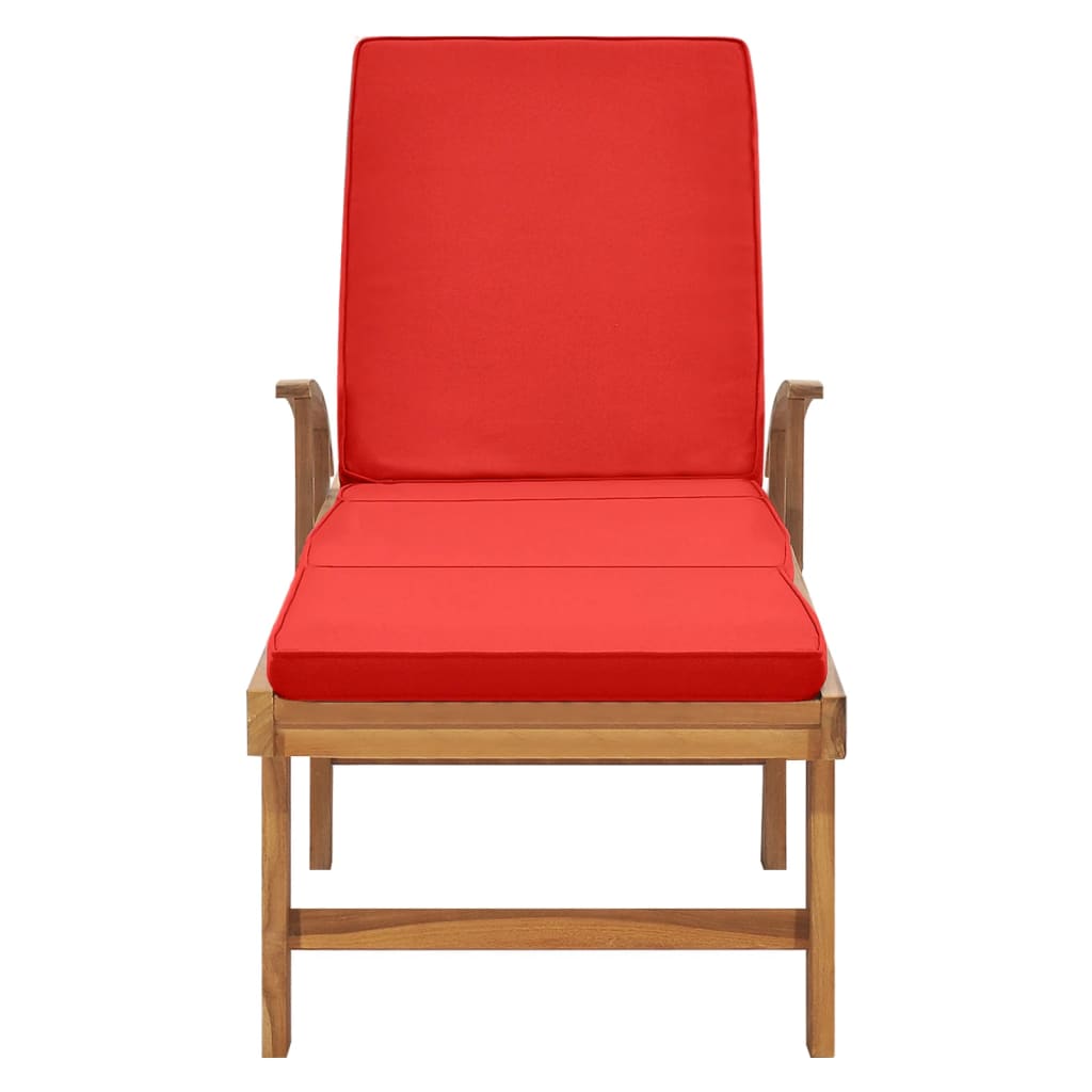 Red solid teak wood sun lounger with cushion