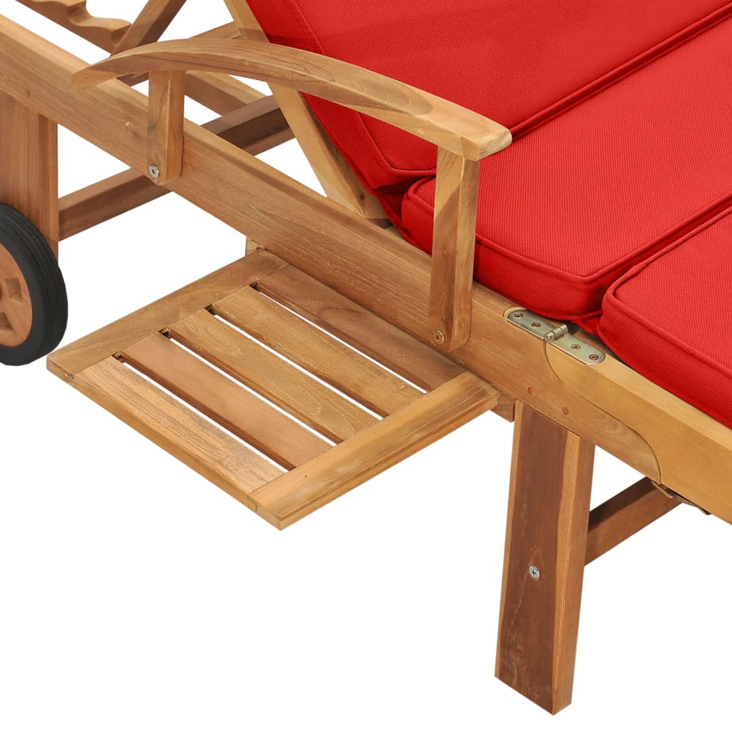 Red solid teak wood sun lounger with cushion