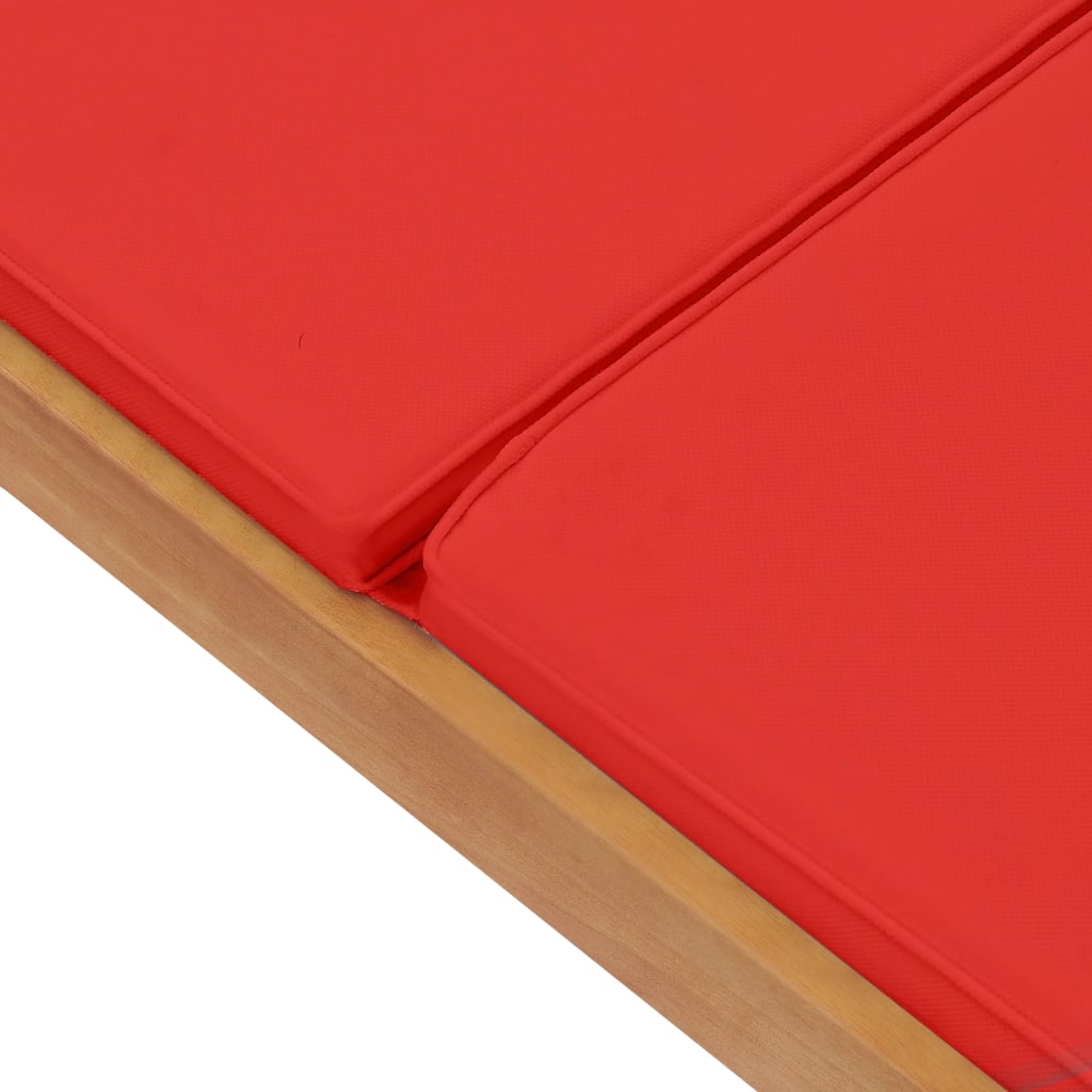 Red solid teak wood sun lounger with cushion