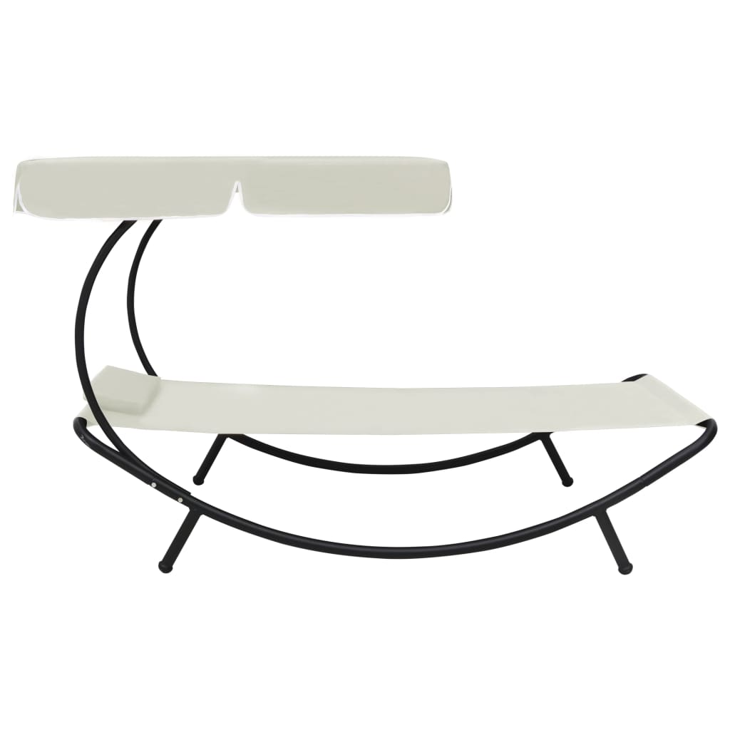 Sun lounger with canopy and cream white cushion