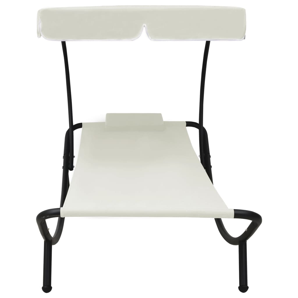 Sun lounger with canopy and cream white cushion