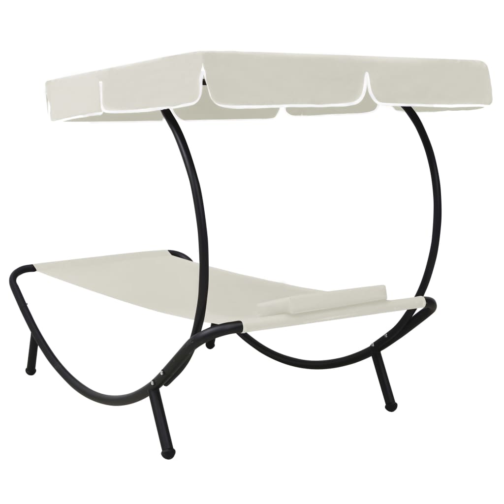 Sun lounger with canopy and cream white cushion