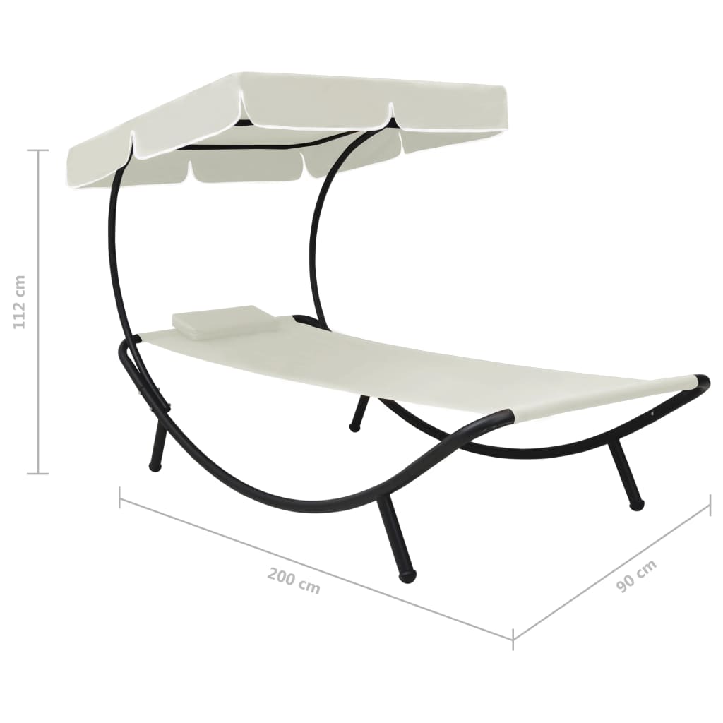 Sun lounger with canopy and cream white cushion
