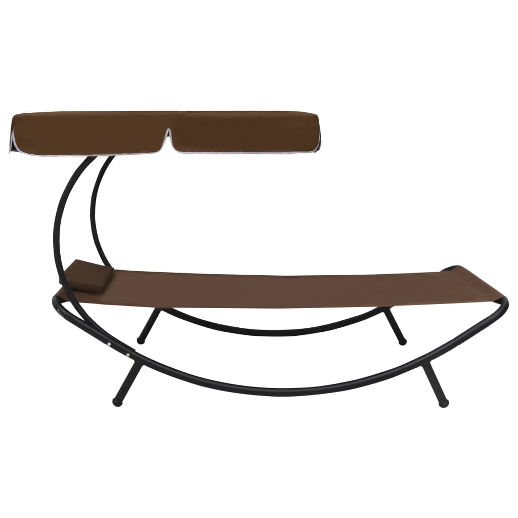 Sun lounger with canopy and brown cushion