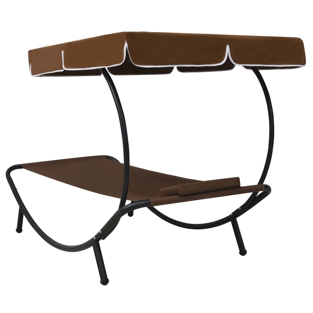 Sun lounger with canopy and brown cushion
