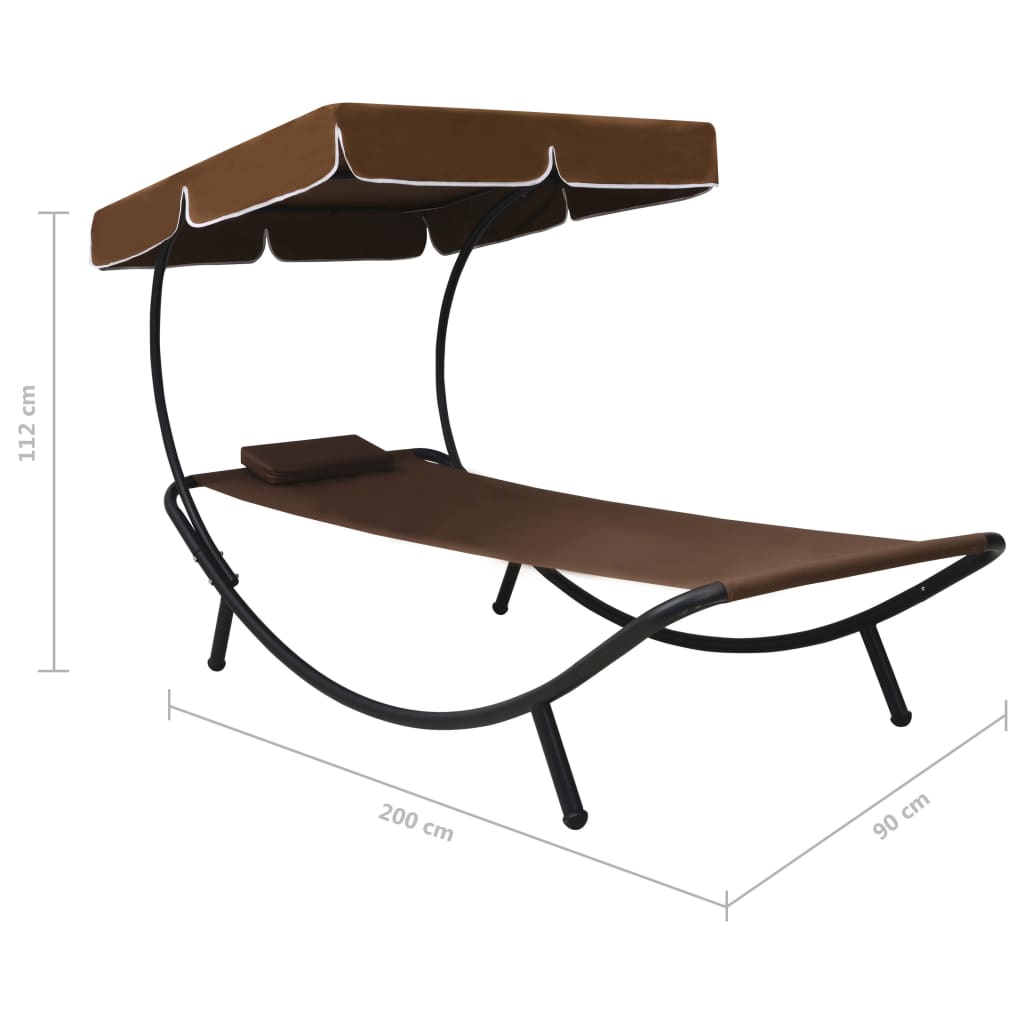 Sun lounger with canopy and brown cushion