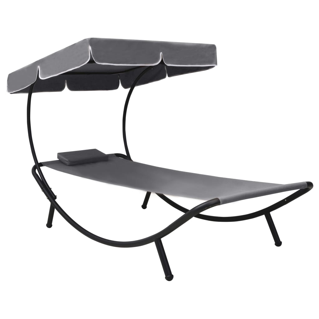 Sun lounger with canopy and grey cushion