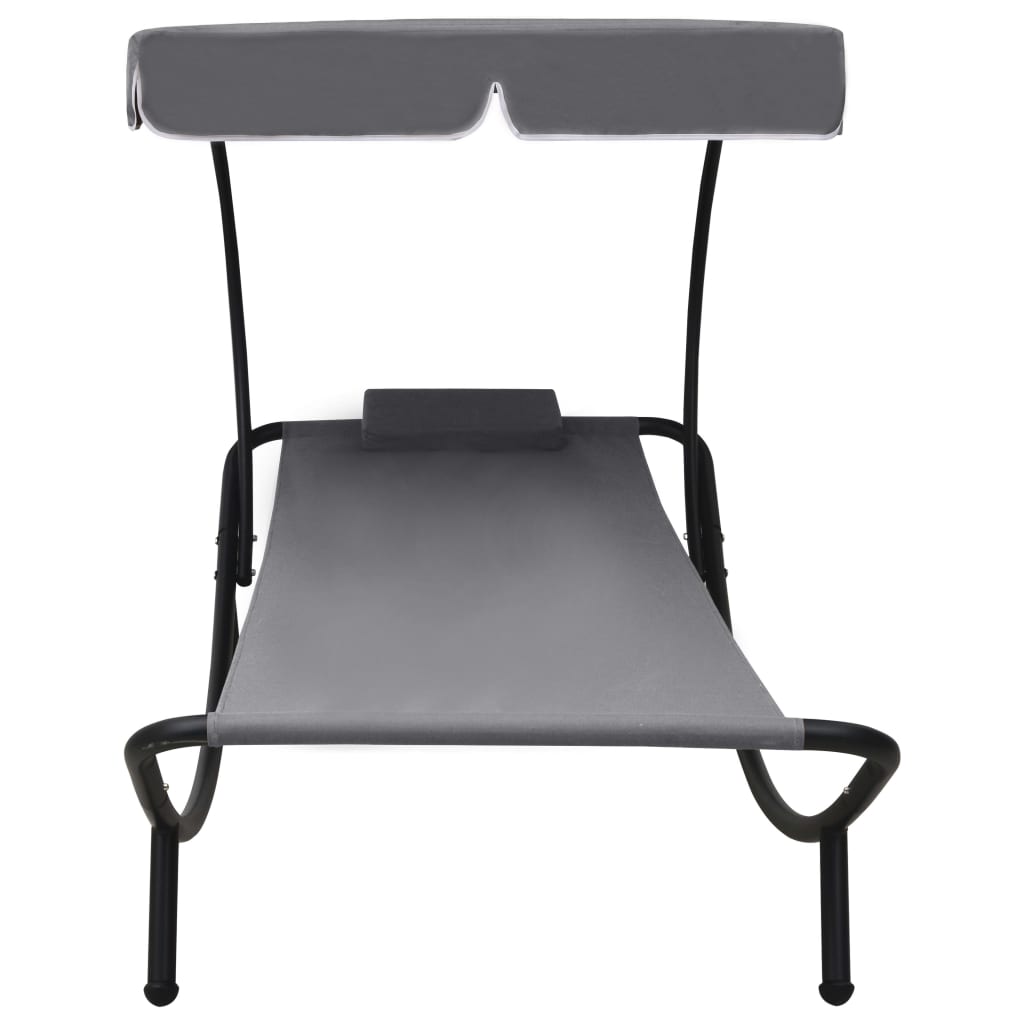 Sun lounger with canopy and grey cushion