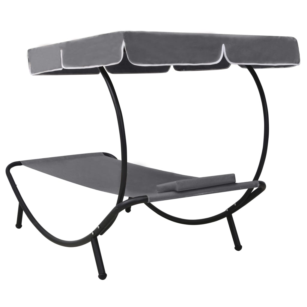 Sun lounger with canopy and grey cushion