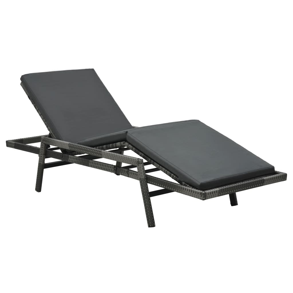 Grey PE wicker sun lounger with cushion