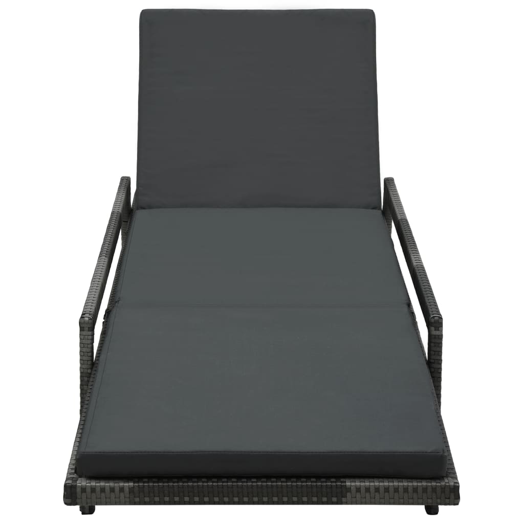Grey PE wicker sun lounger with cushion