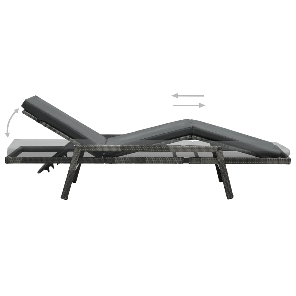 Grey PE wicker sun lounger with cushion