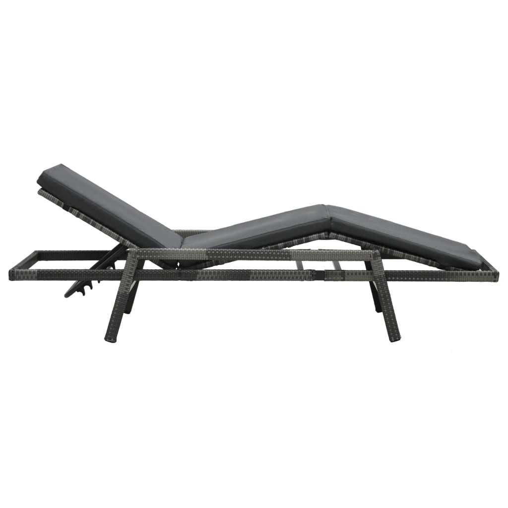 Grey PE wicker sun lounger with cushion
