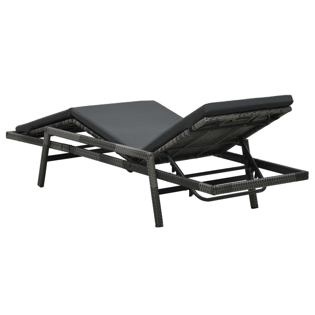Grey PE wicker sun lounger with cushion