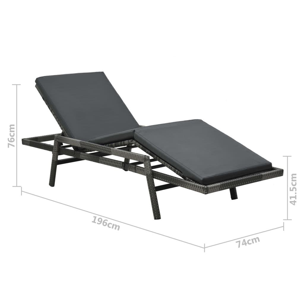 Grey PE wicker sun lounger with cushion