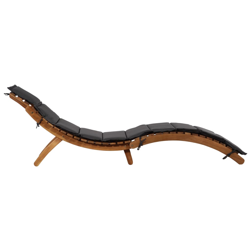 Sun lounger with dark grey solid acacia cushion