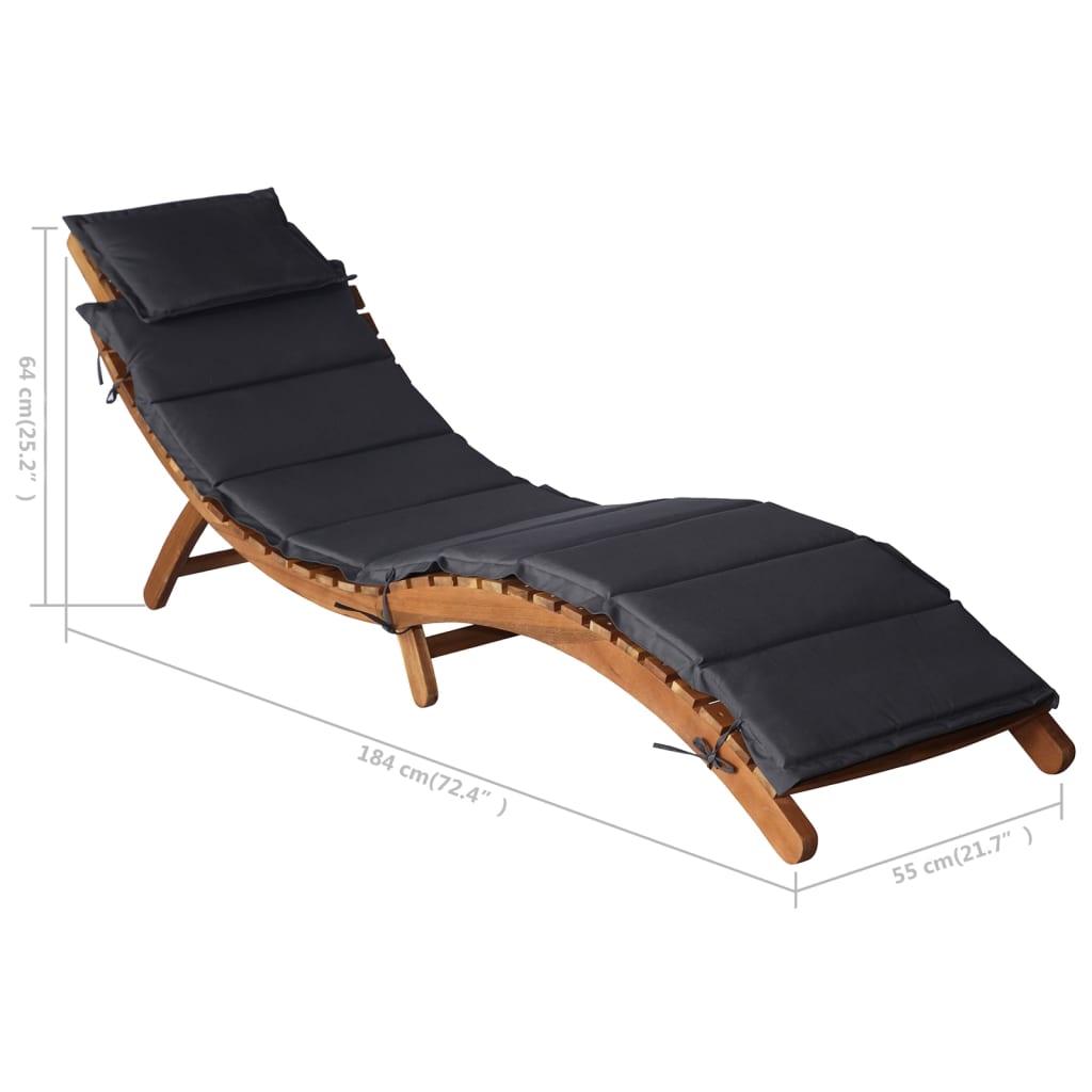 Sun lounger with dark grey solid acacia cushion