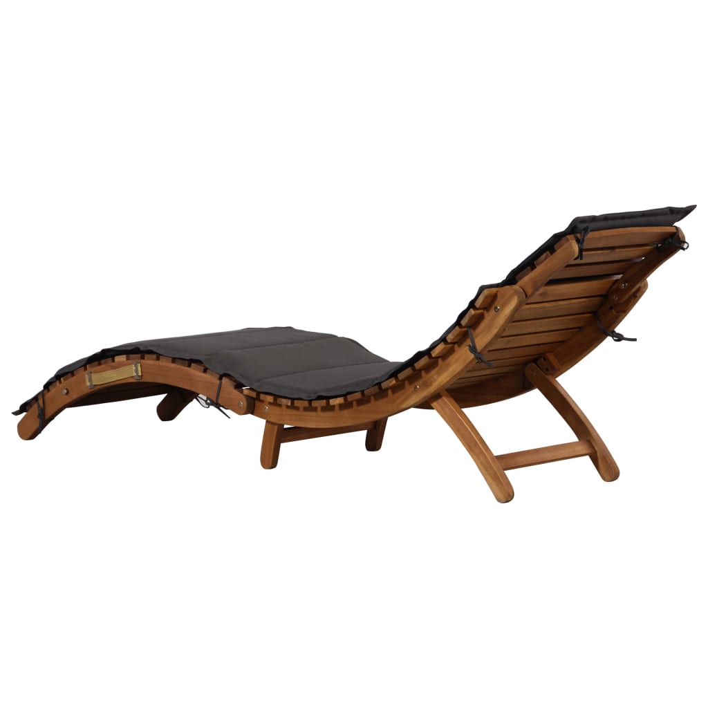 Sun lounger with dark grey solid acacia cushion