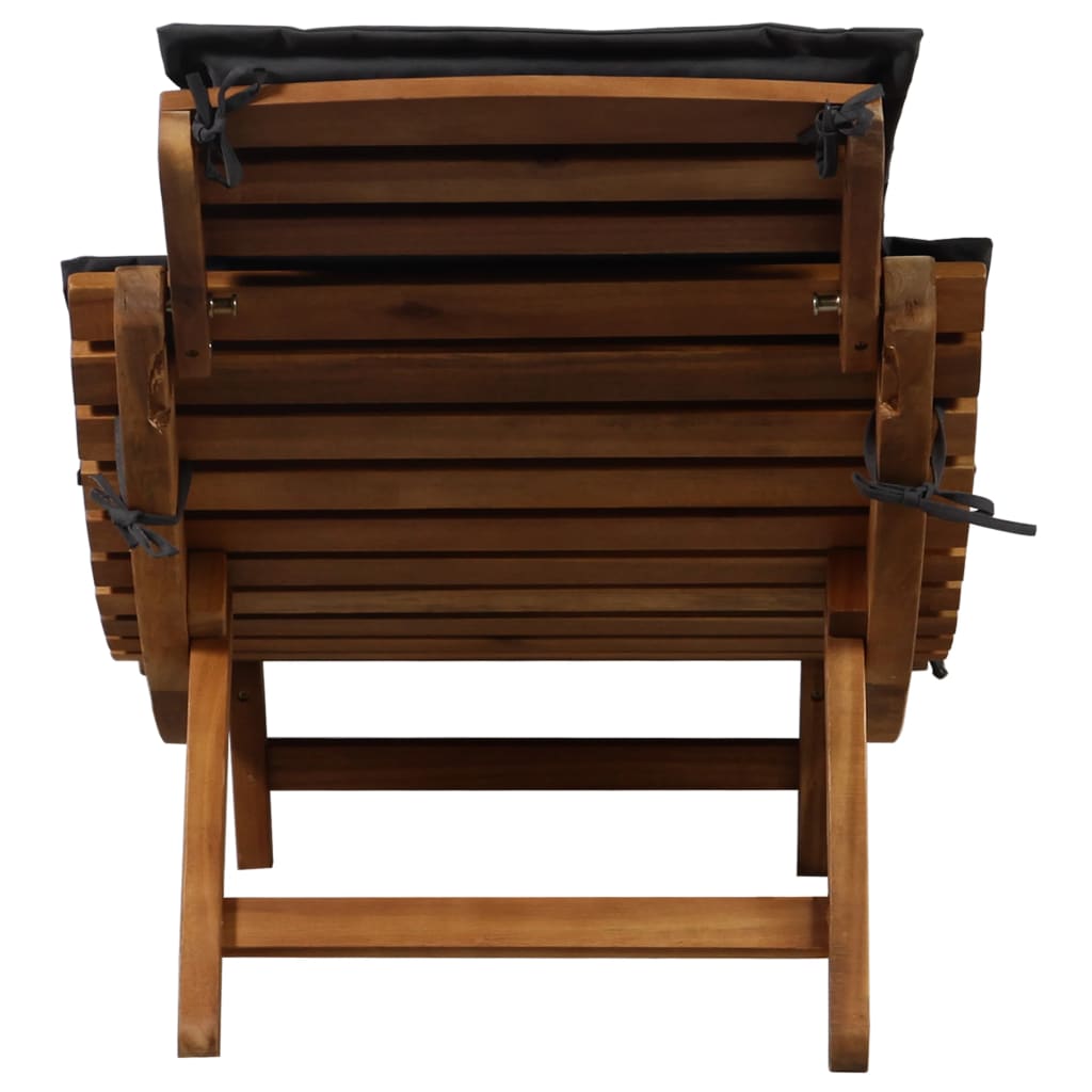 Sun lounger with dark grey solid acacia cushion