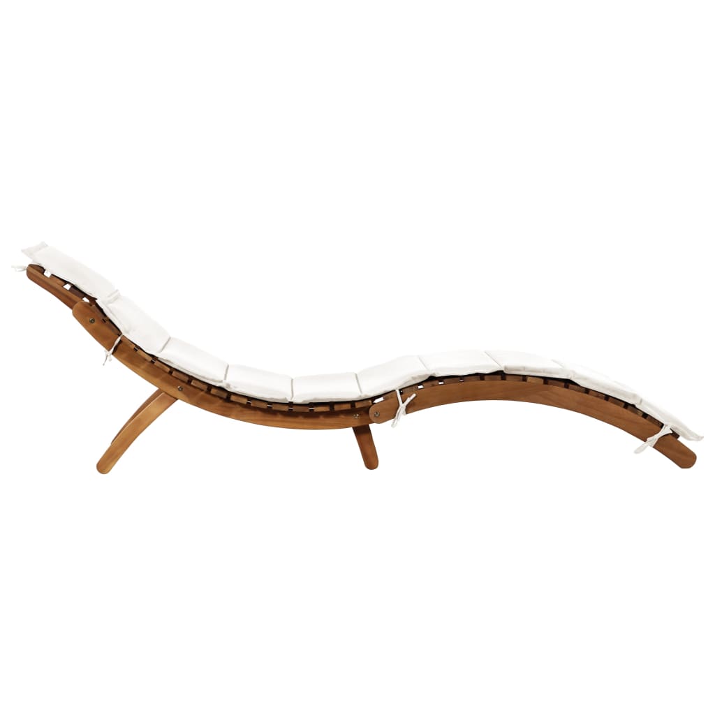 Sun lounger with cushion in solid acacia wood, cream colour
