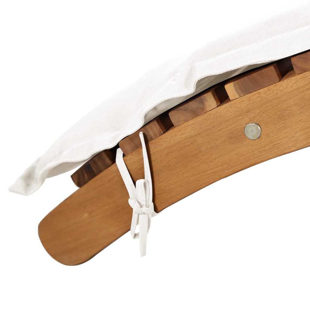 Sun lounger with cushion in solid acacia wood, cream colour