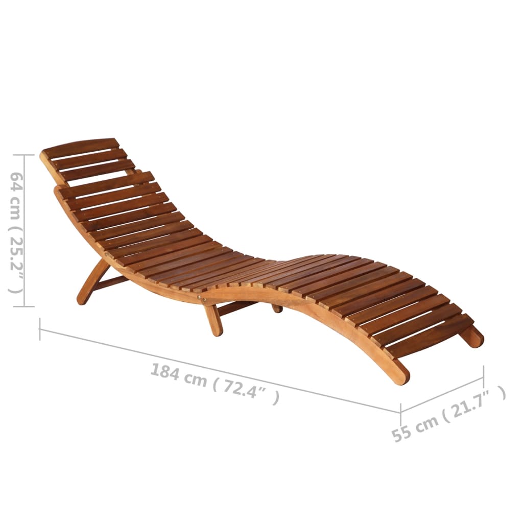 Sun lounger with table in solid acacia wood, brown