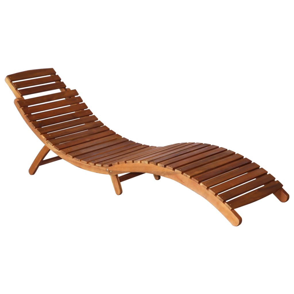 Sun lounger with table in solid acacia wood, brown