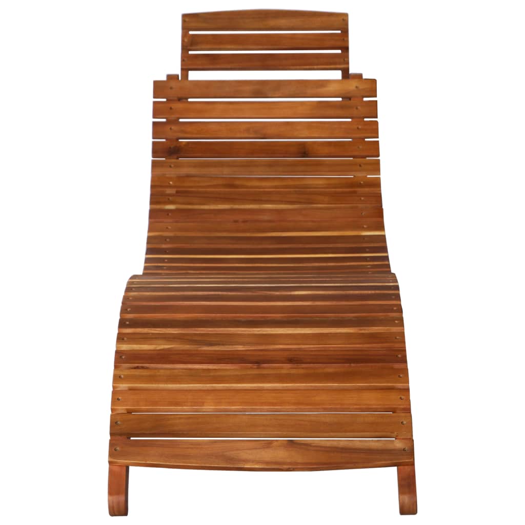 Sun lounger with table in solid acacia wood, brown