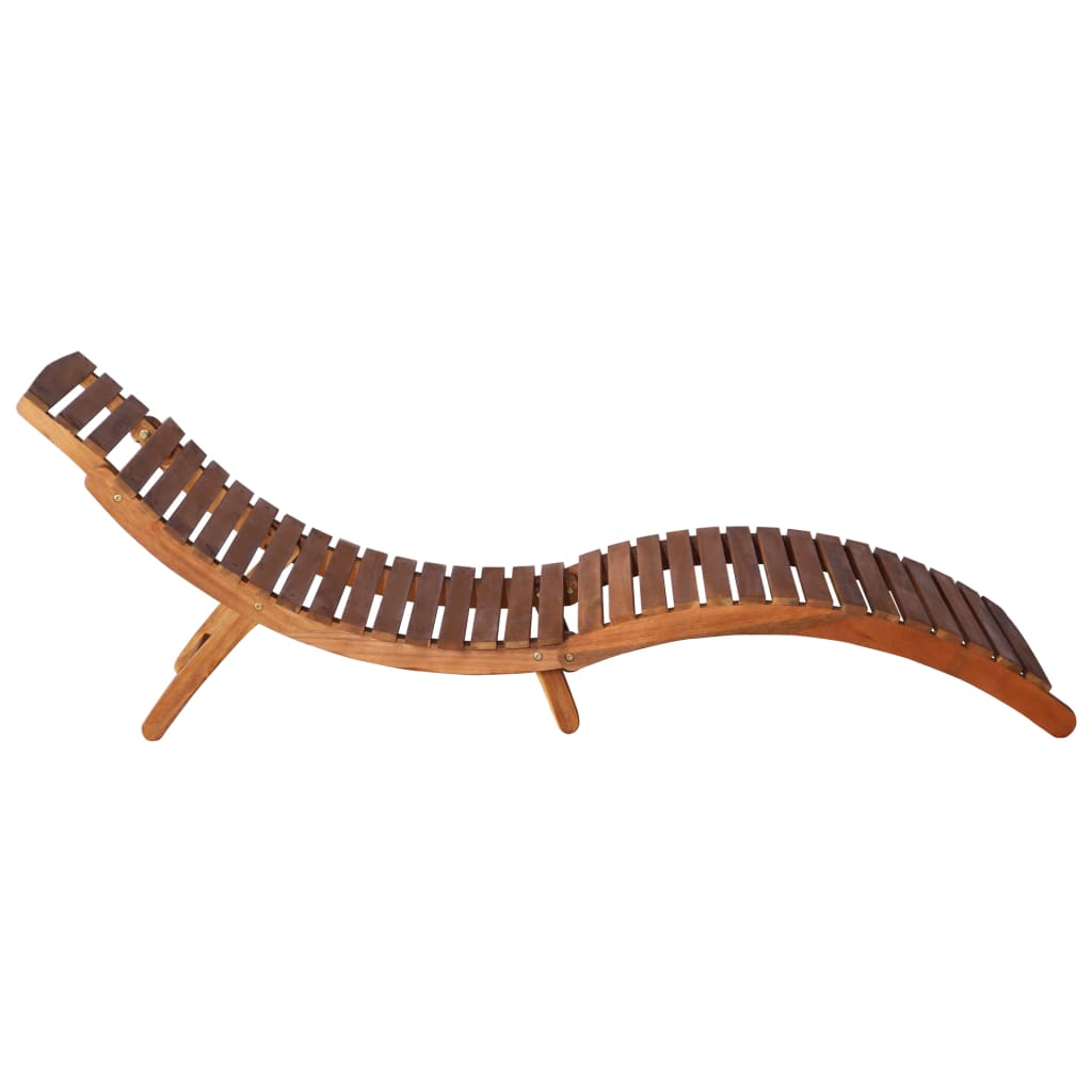 Sun lounger with table in solid acacia wood, brown